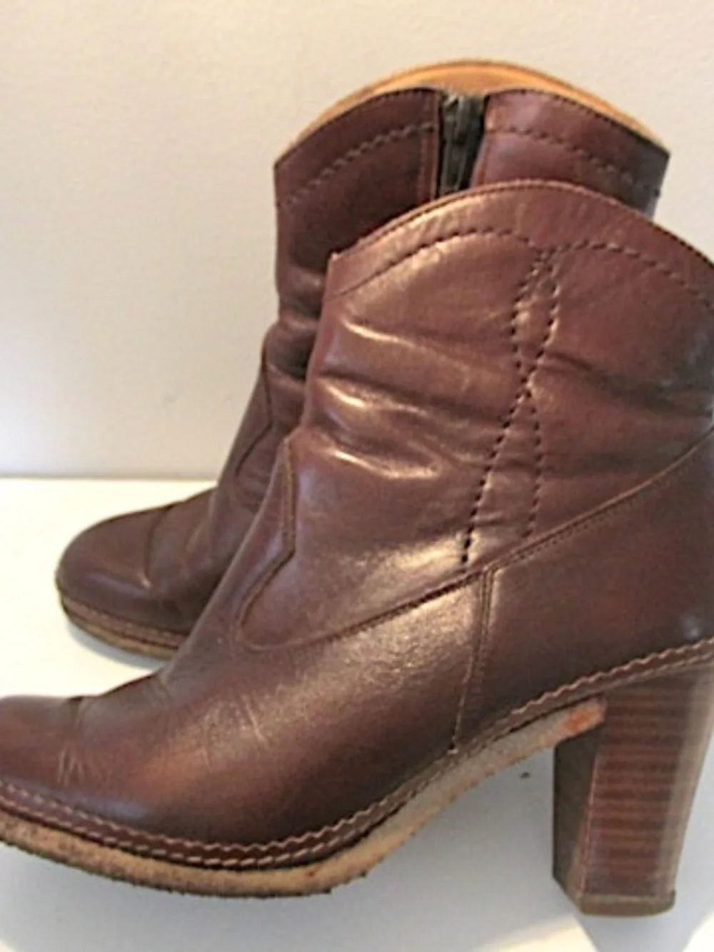 Western Style Leather Ankle Boots, Size 5.5